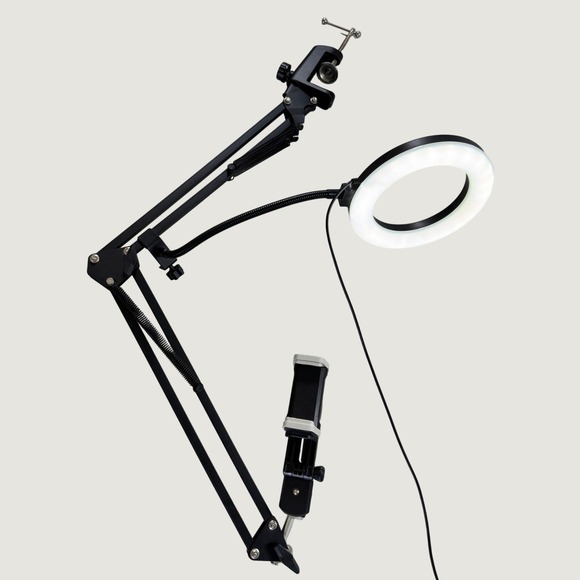 Other - LED Ring Light with Scissor Arm Stand Phone Holder Desktop C-Clamp Mount Black